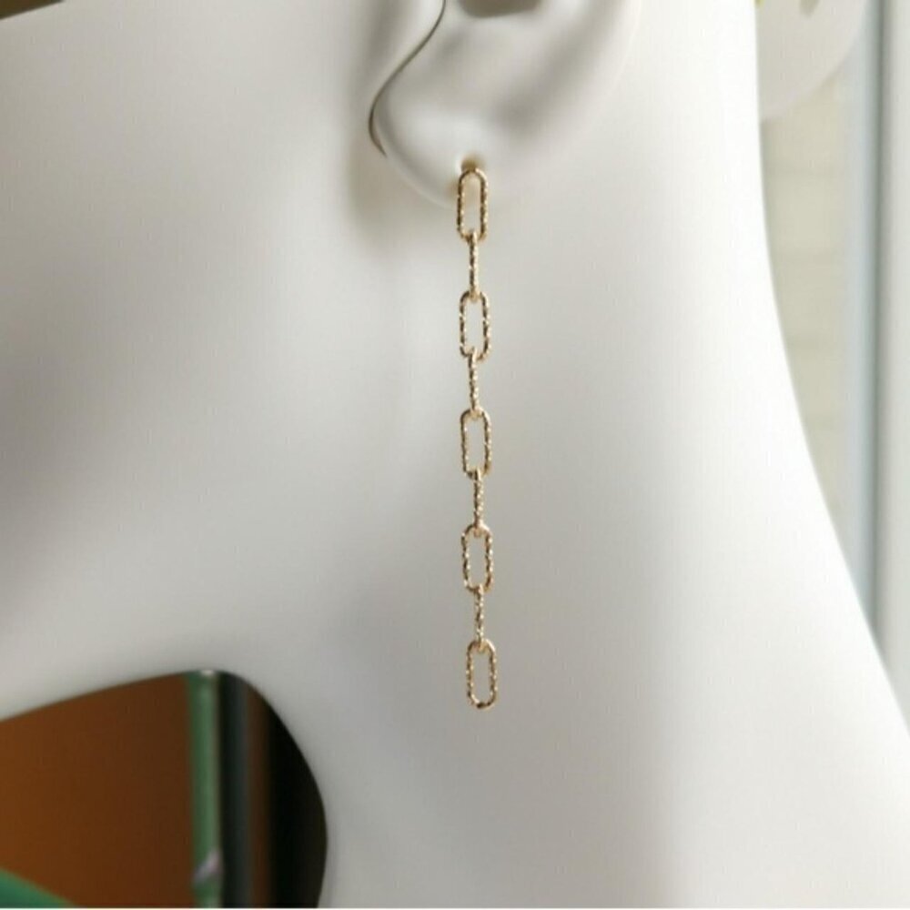 NWT 18k Gold Vermeil diamond cut paperclip link dangle earrings